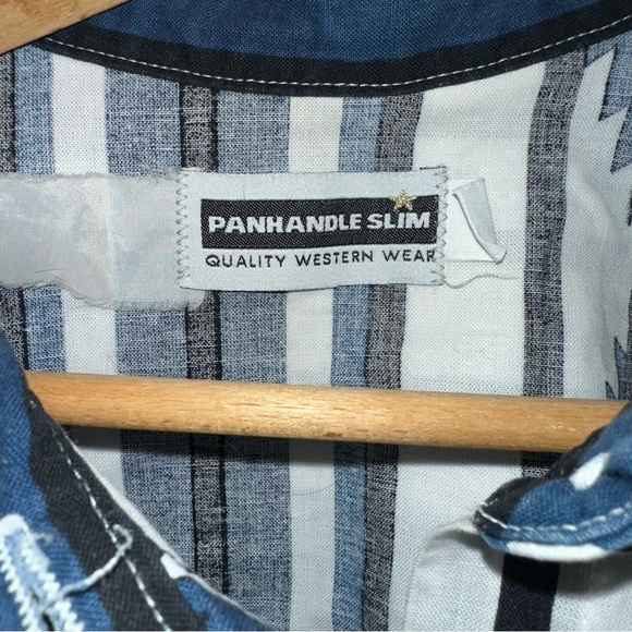 Vintage Panhandle Slim Blue and White Striped Aztec Button Up Down Shirt - Picture 7 of 8